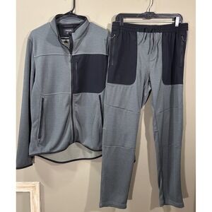 PROOF Grid Fleece 2 Pc Tracksuit Mens Sz Med Green Hiking Running Utility Travel
